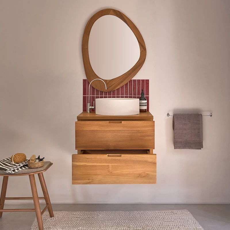 Meuble sous vasque en teck massif suspendu 60 cm