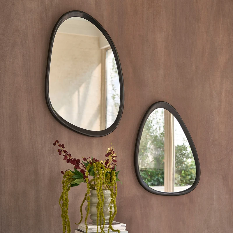 Miroir organique en bois de mindi noir 75x60 cm