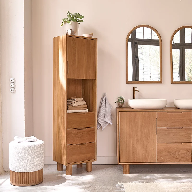 Colonne de salle de bain en teck massif 45 cm