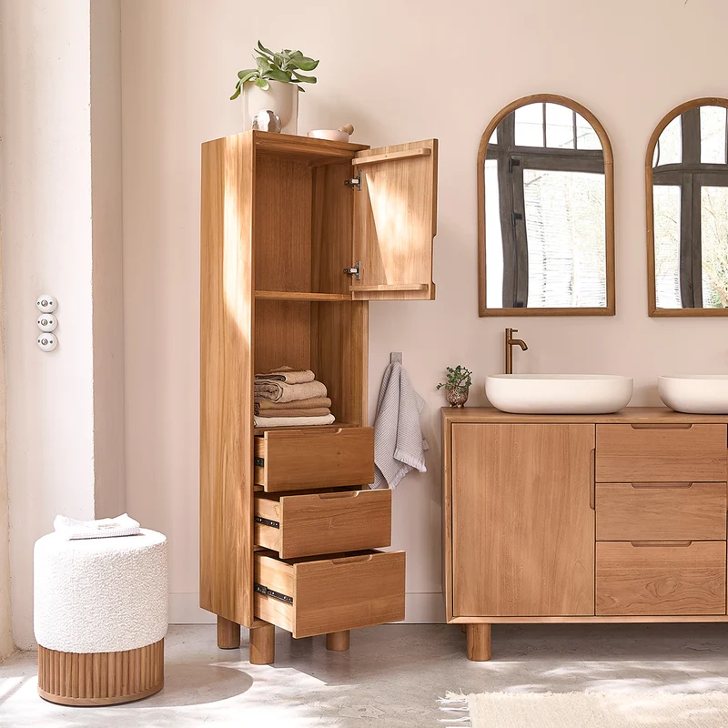 Colonne de salle de bain en teck massif 45 cm