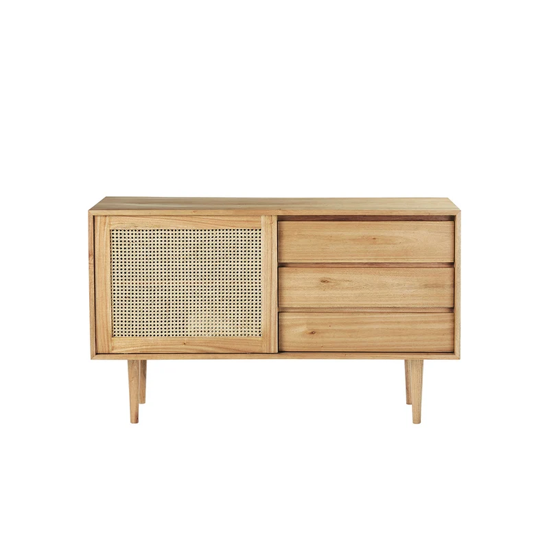 Buffet en mindi massif et cannage 135 cm