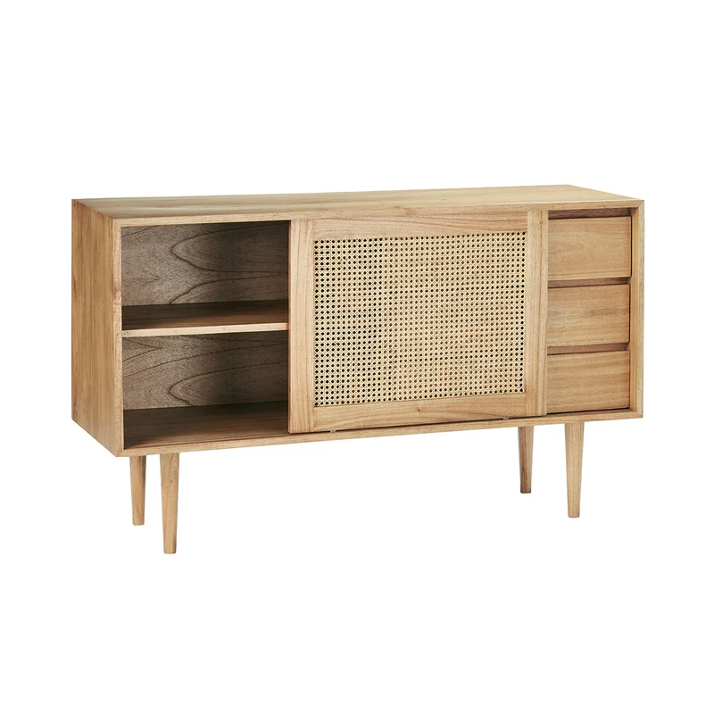 Buffet en mindi massif et cannage 135 cm