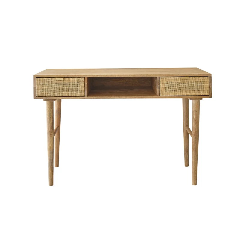 Bureau en manguier massif et cannage 120 cm