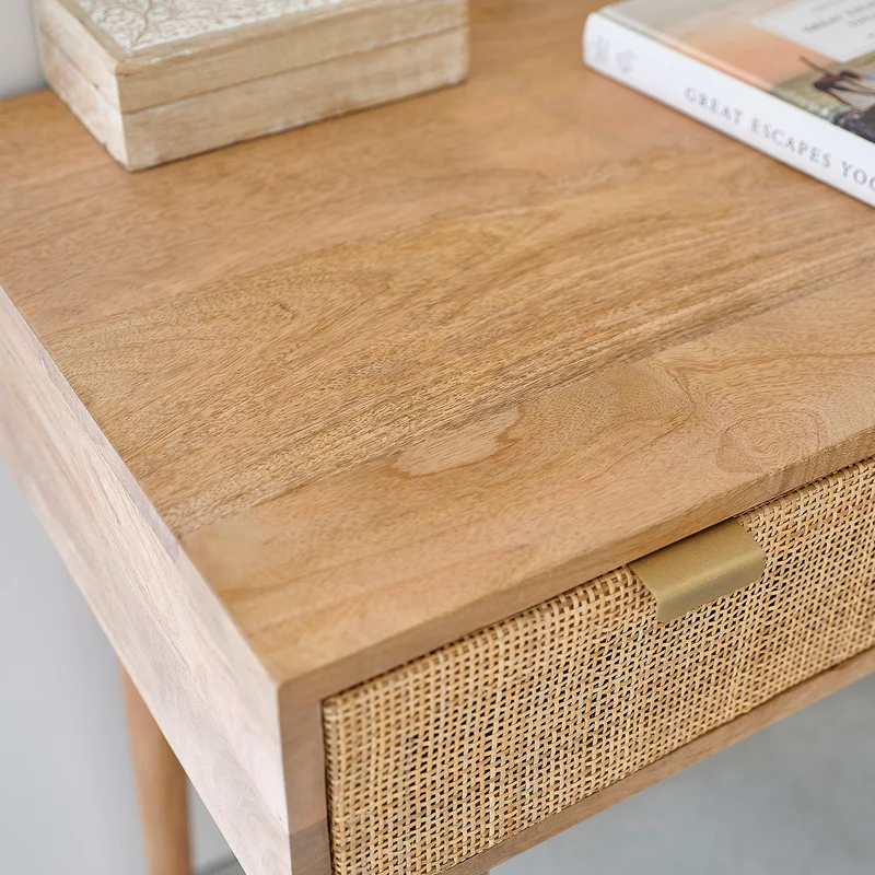 Bureau en manguier massif et cannage 120 cm