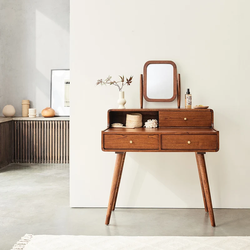 Bureau en mindi massif finition noyer 90 cm