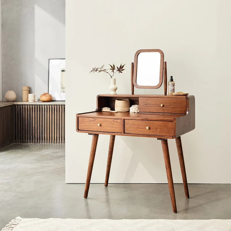 Bureau en mindi massif finition noyer 90 cm