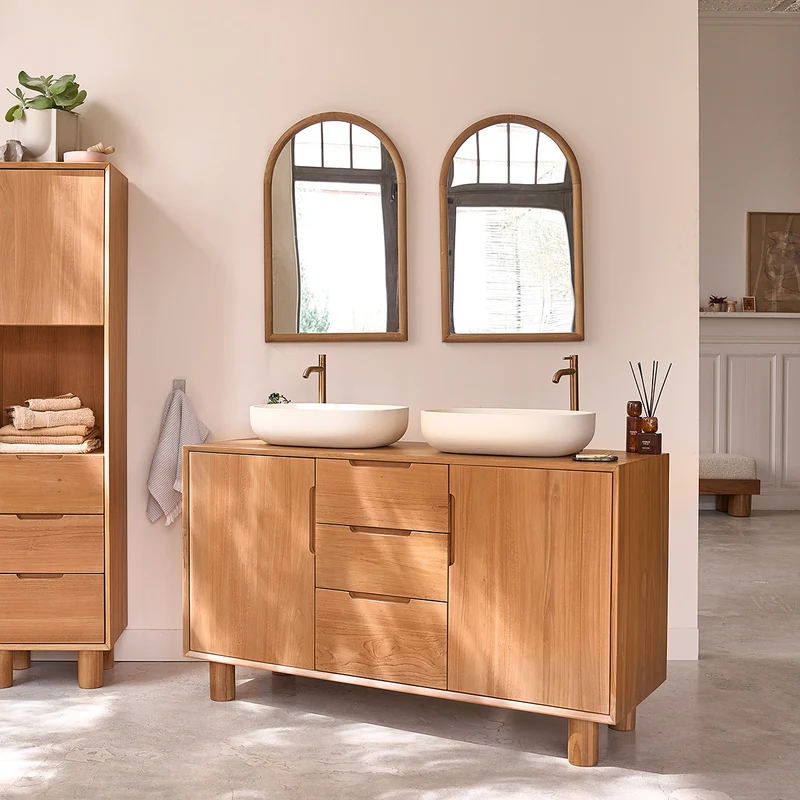 Meuble de salle de bain en teck massif 140 cm