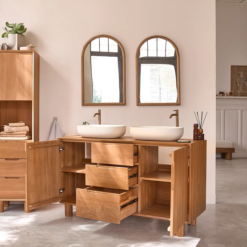 Meuble de salle de bain en teck massif 140 cm