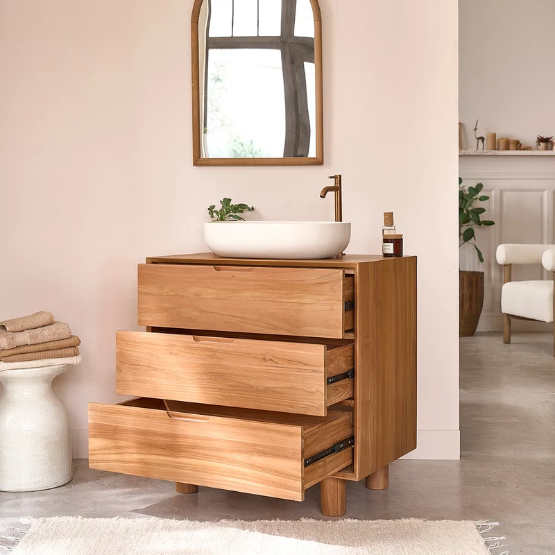 Meuble de salle de bain en teck massif 80 cm