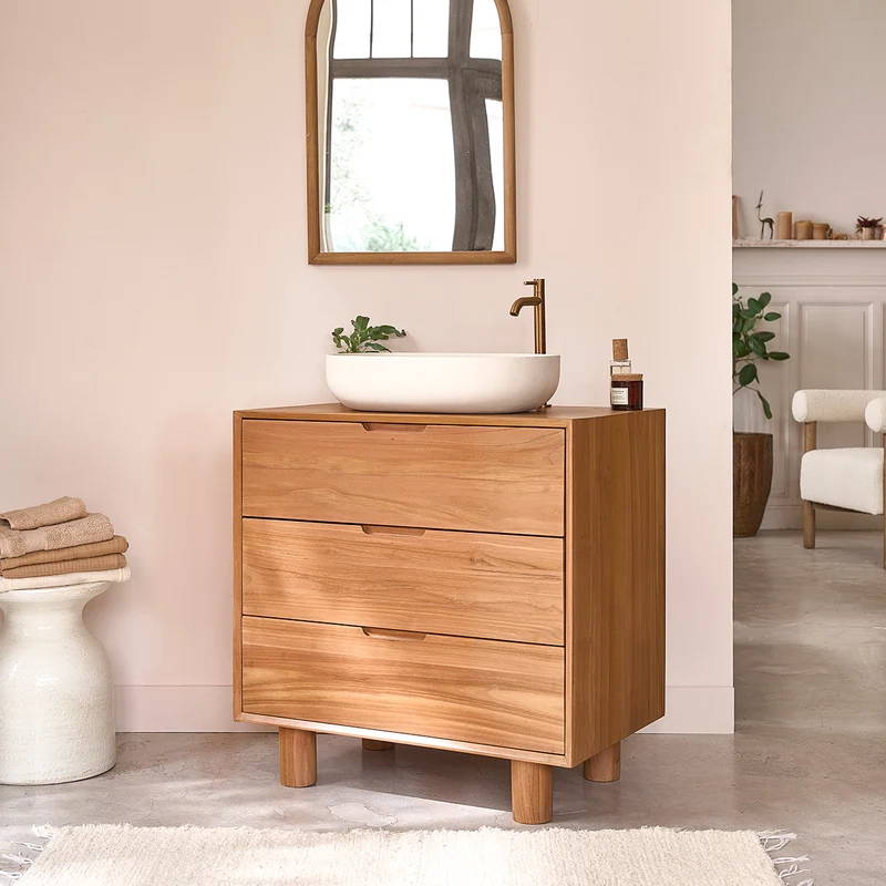 Meuble de salle de bain en teck massif 80 cm