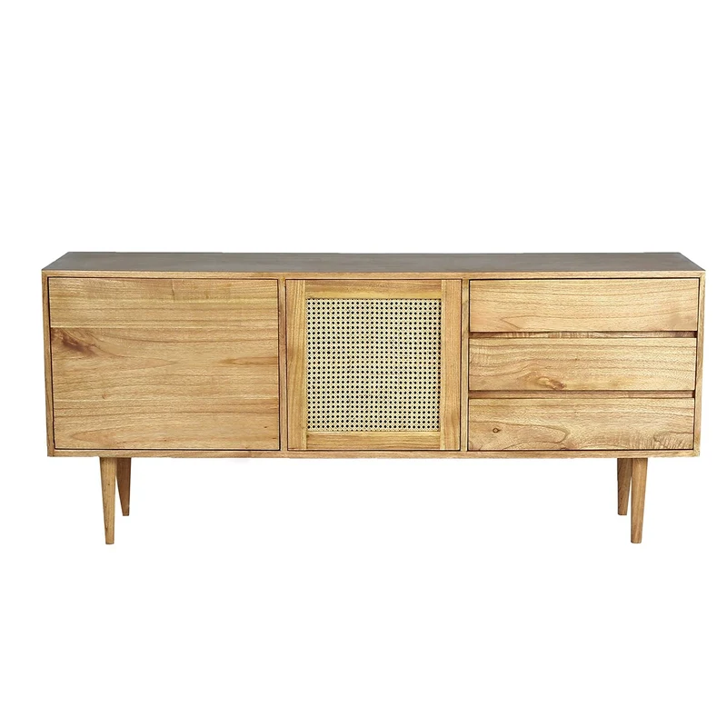 Commode en mindi massif et cannage 175 cm