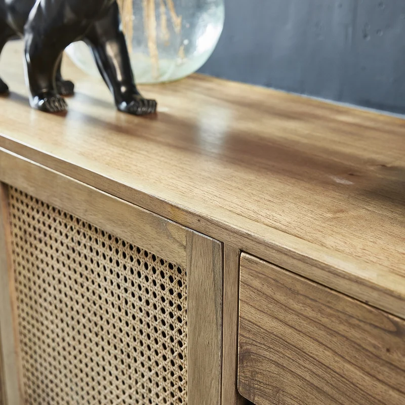Commode en mindi massif et cannage 175 cm
