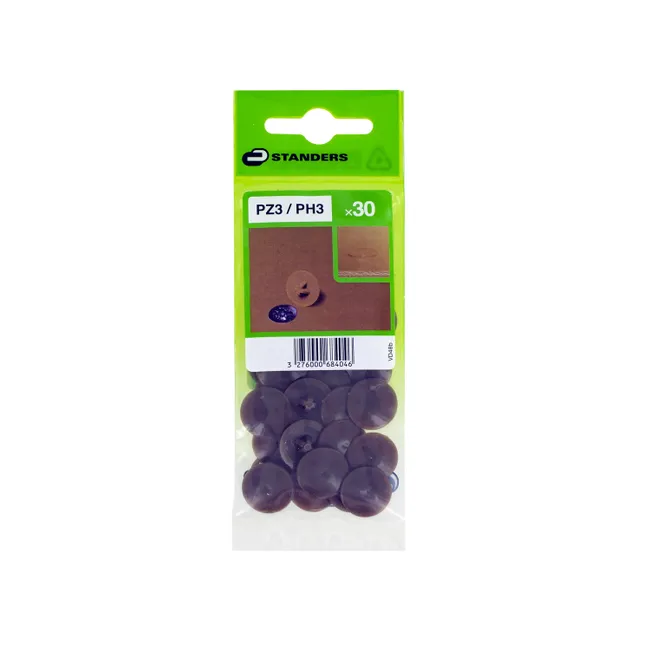 Lot de 30 caches-vis polypropylène rond marron STANDERS Ø6 mm