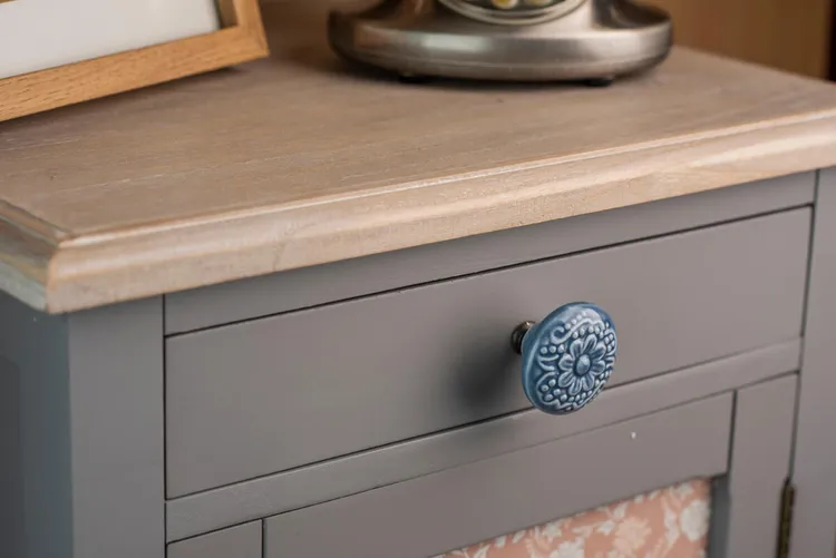 Bouton de meuble rond Marga, porcelaine bleu, Diam.44 mm