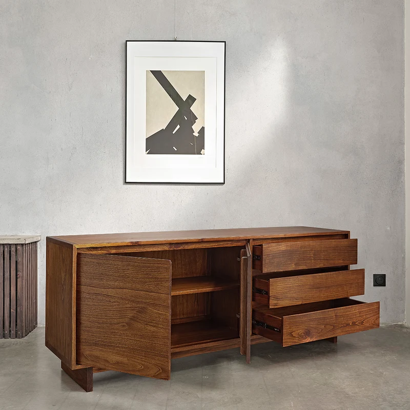 Buffet en mindi massif finition noyer 180 cm