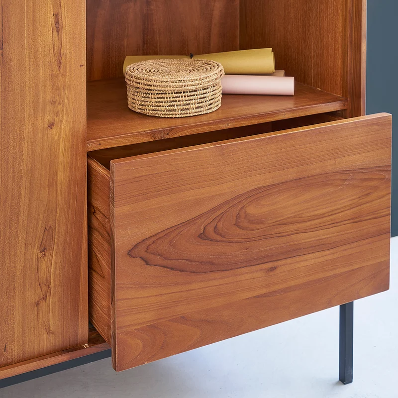 Armoire en teck massif et métal 110 cm