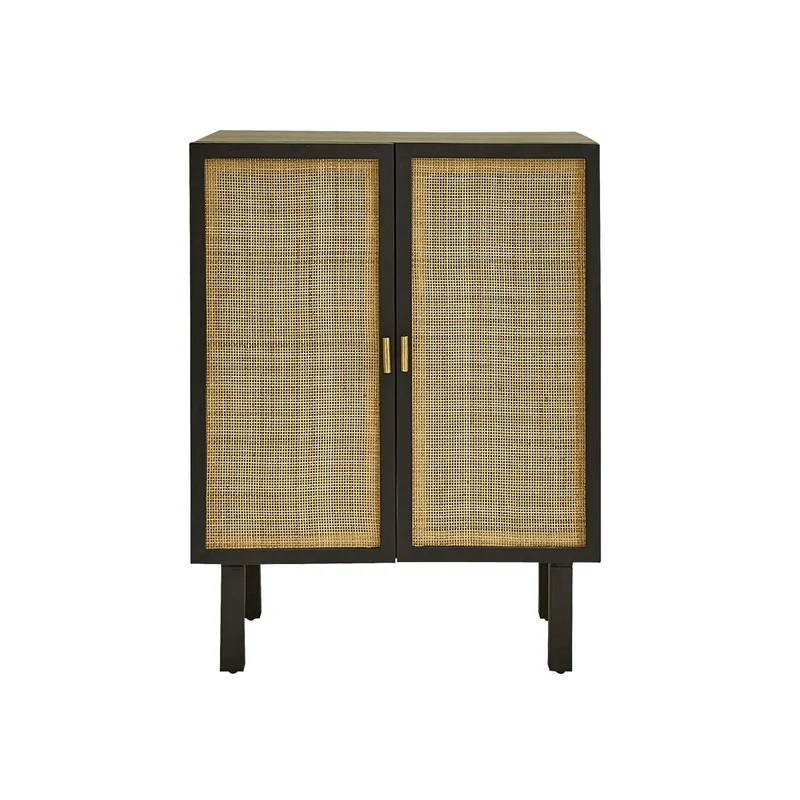 Buffet en manguier massif noir et cannage 68 cm