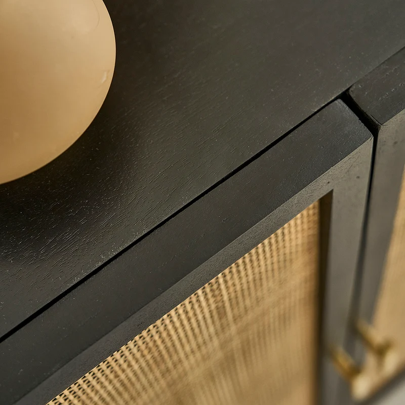 Buffet en manguier massif noir et cannage 68 cm