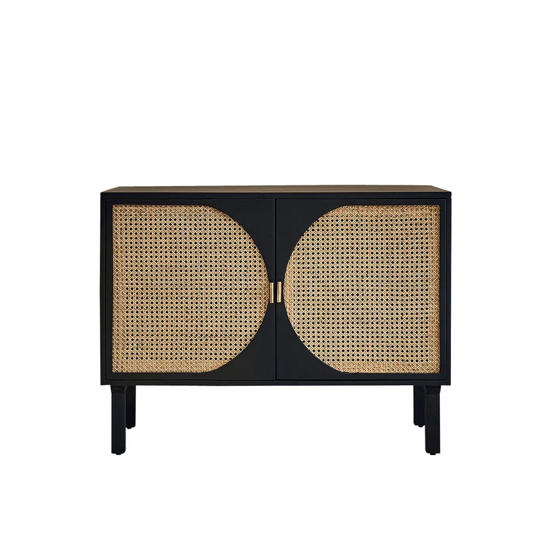Buffet en manguier massif noir et cannage 100 cm