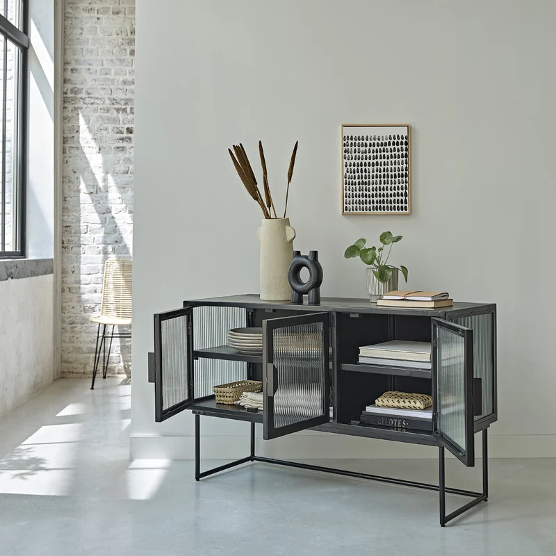 Buffet en métal et verre ondulé 120 cm