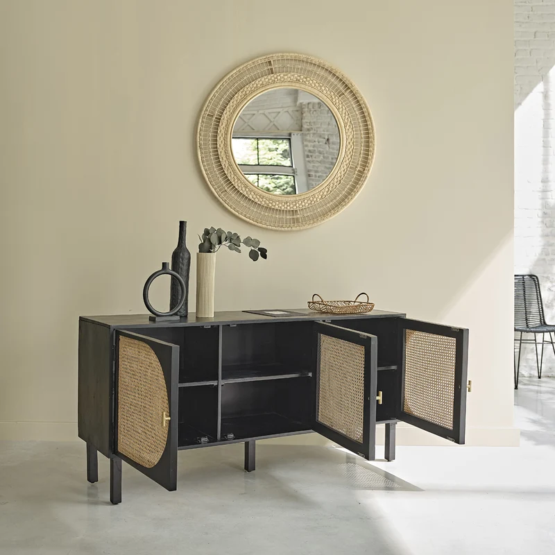 Buffet en manguier massif et cannage 160 cm
