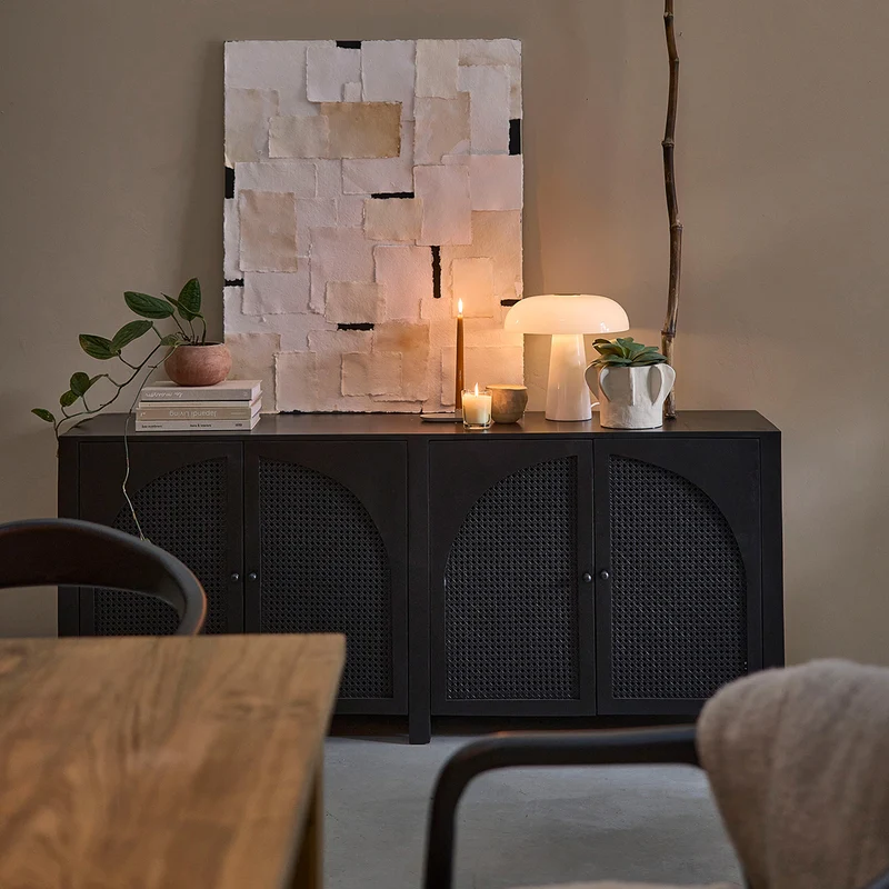 Buffet en manguier massif et cannage noir 175 cm