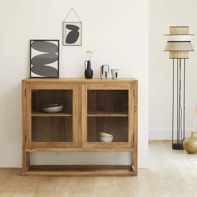 Buffet en teck massif et verre 120 cm