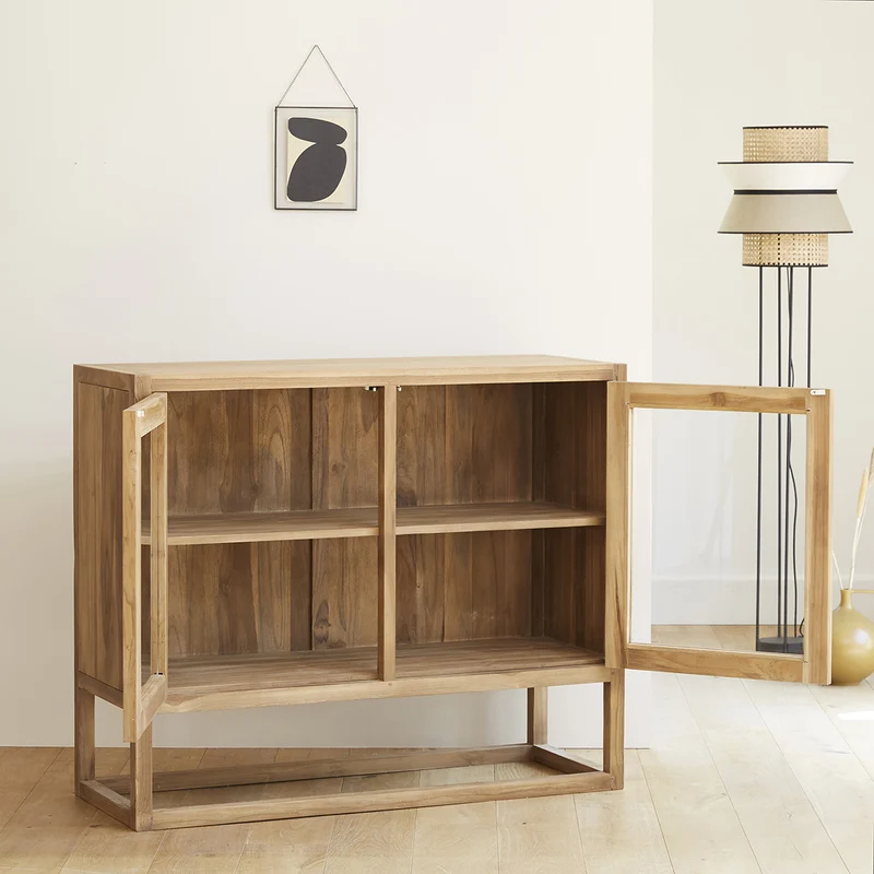 Buffet en teck massif et verre 120 cm