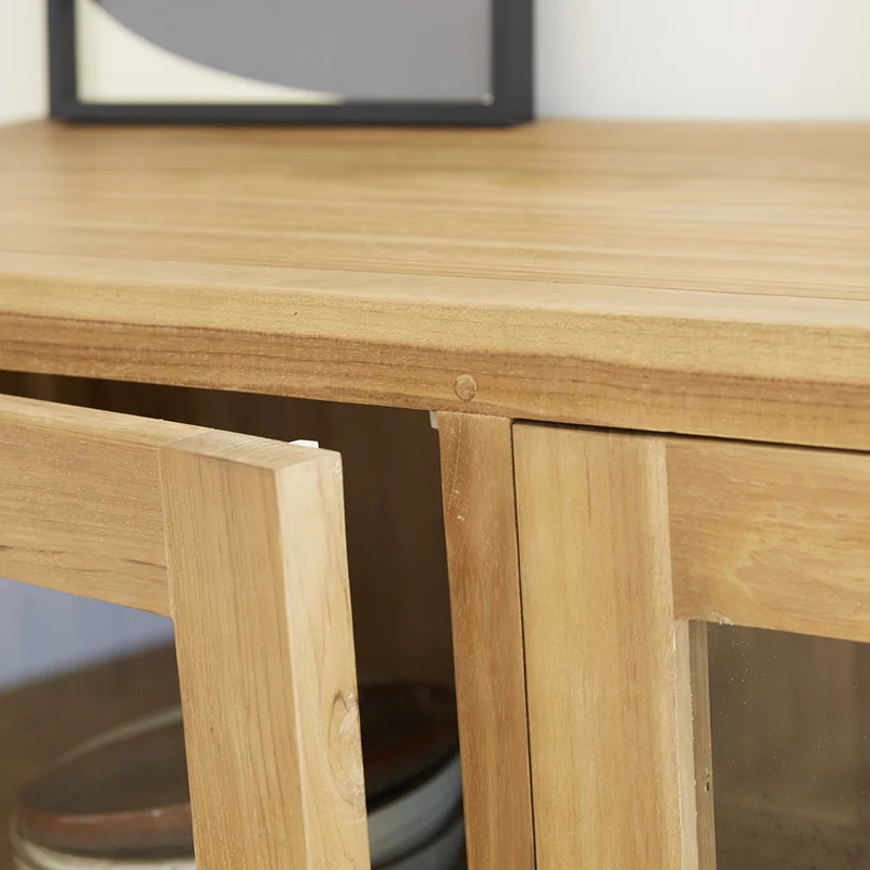 Buffet en teck massif et verre 120 cm