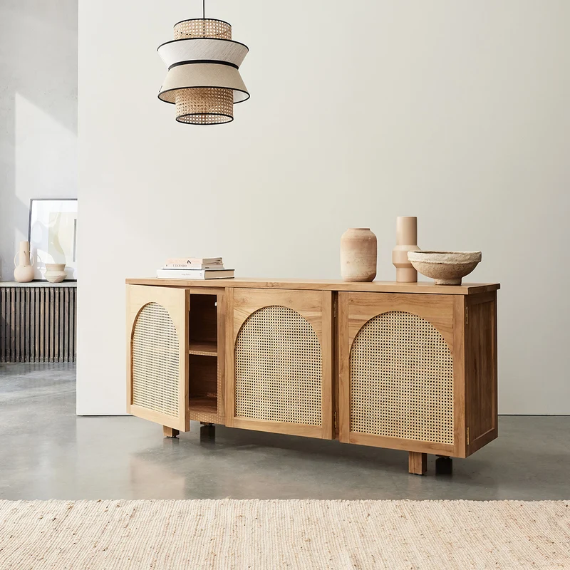 Buffet en teck massif et cannage 183 cm