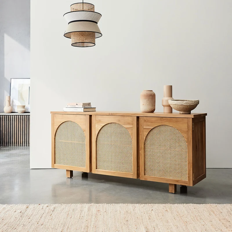 Buffet en teck massif et cannage 183 cm