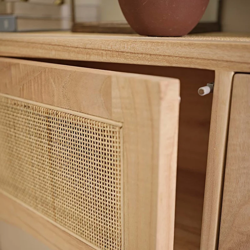 Buffet en mindi massif et cannage 190 cm