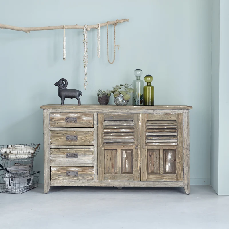 Buffet en bois recyclé massif 140 cm