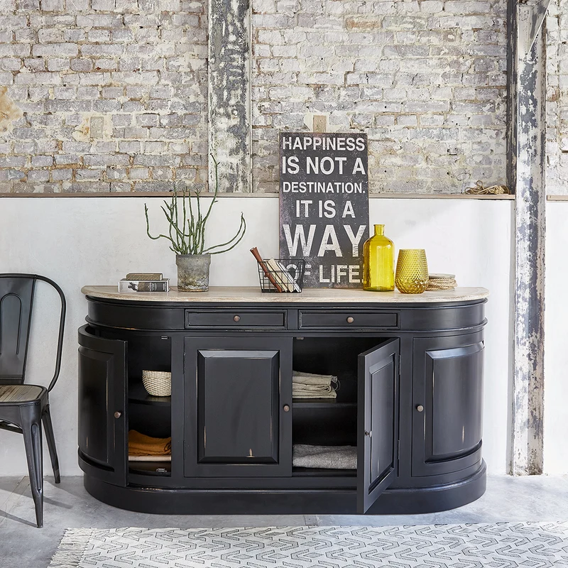 Buffet en acajou et teck massif 180 cm noir