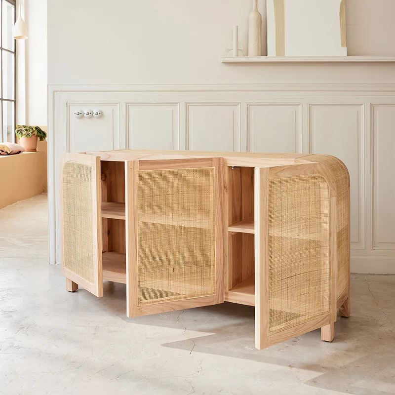 Buffet en mindi massif et cannage 150 cm