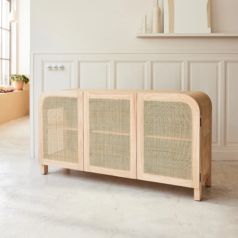 Buffet en mindi massif et cannage 150 cm