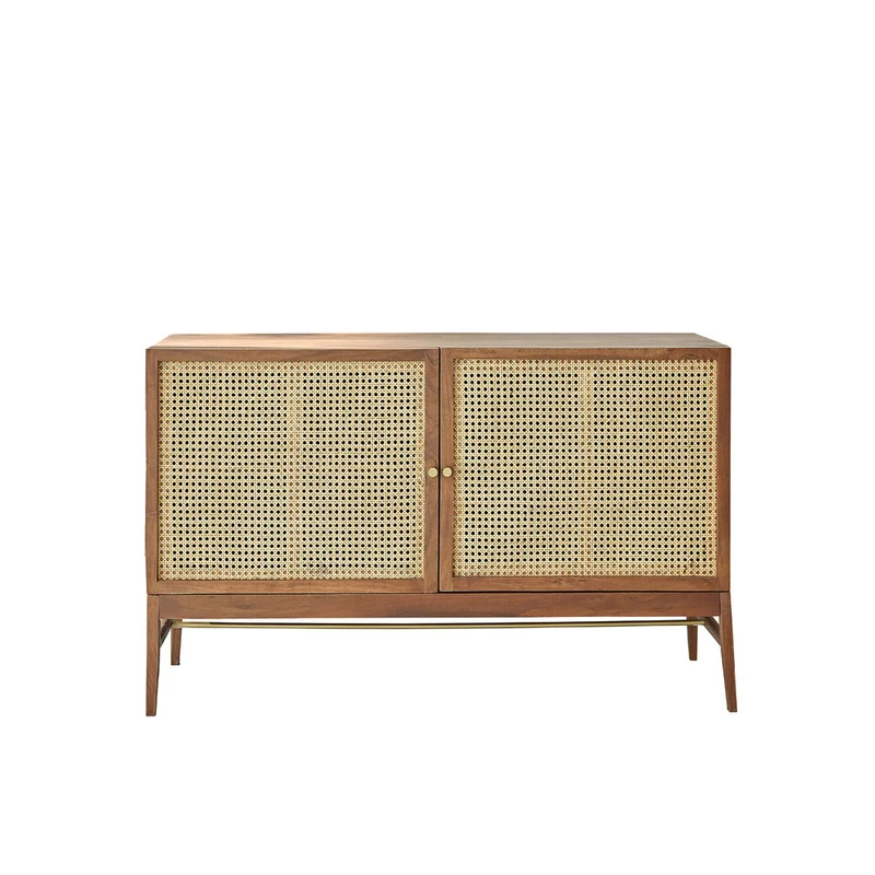 Buffet en acacia massif finition noyer et cannage 120 cm