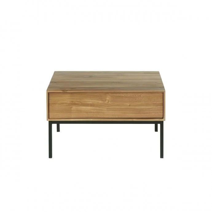 Table basse en teck massif et métal 70 cm