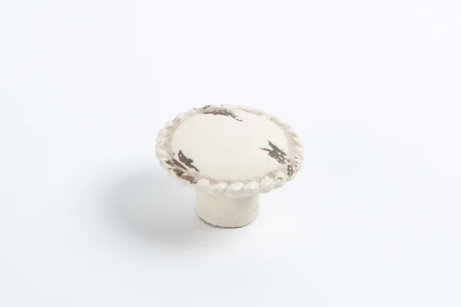 Bouton de meuble rond, porcelaine beige vieilli, Diam.44 mm