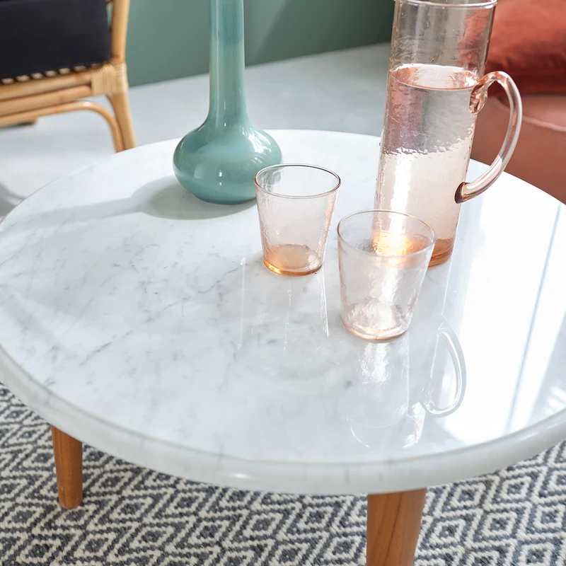 Table basse en marbre et teck massif Ø 70 cm