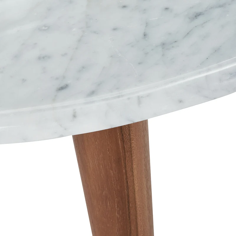 Table basse en marbre et teck massif Ø 70 cm