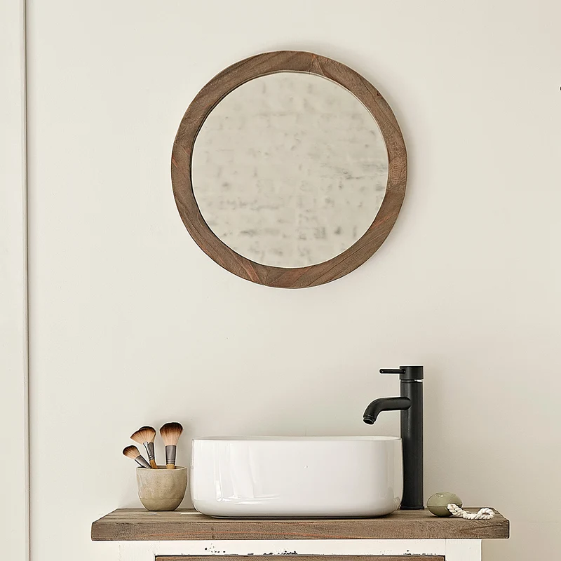 Miroir en bois recyclé massif rond Ø 50 cm