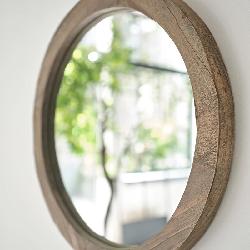 Miroir en bois recyclé massif rond Ø 50 cm