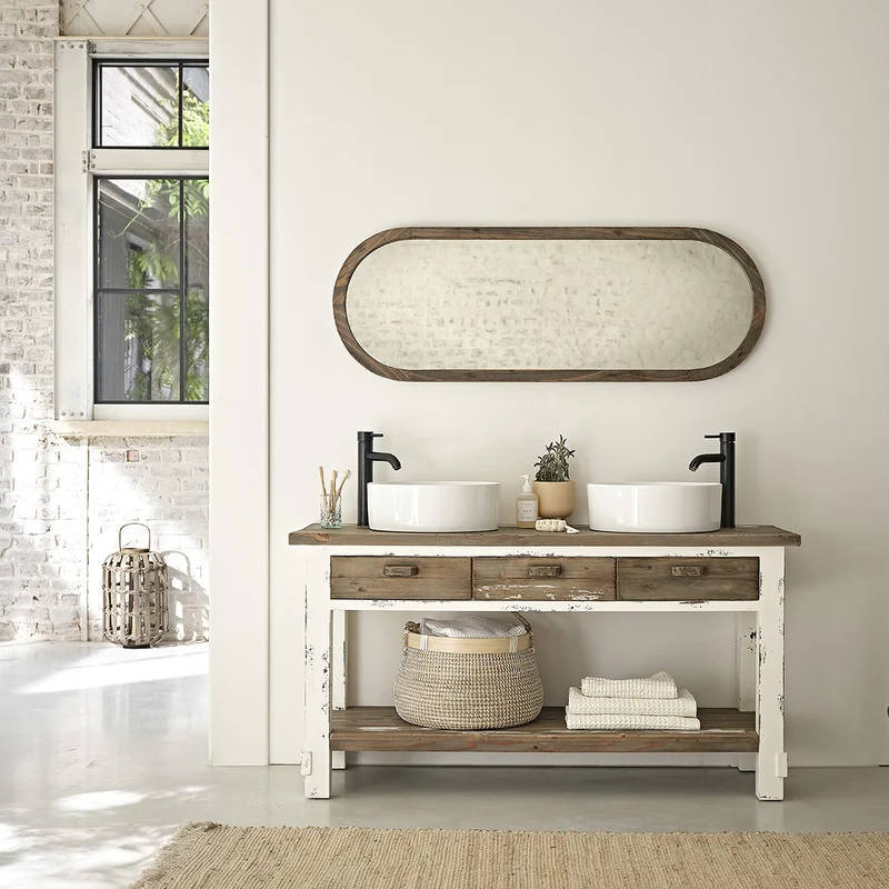 Miroir en bois recyclé massif oval 140x50 cm