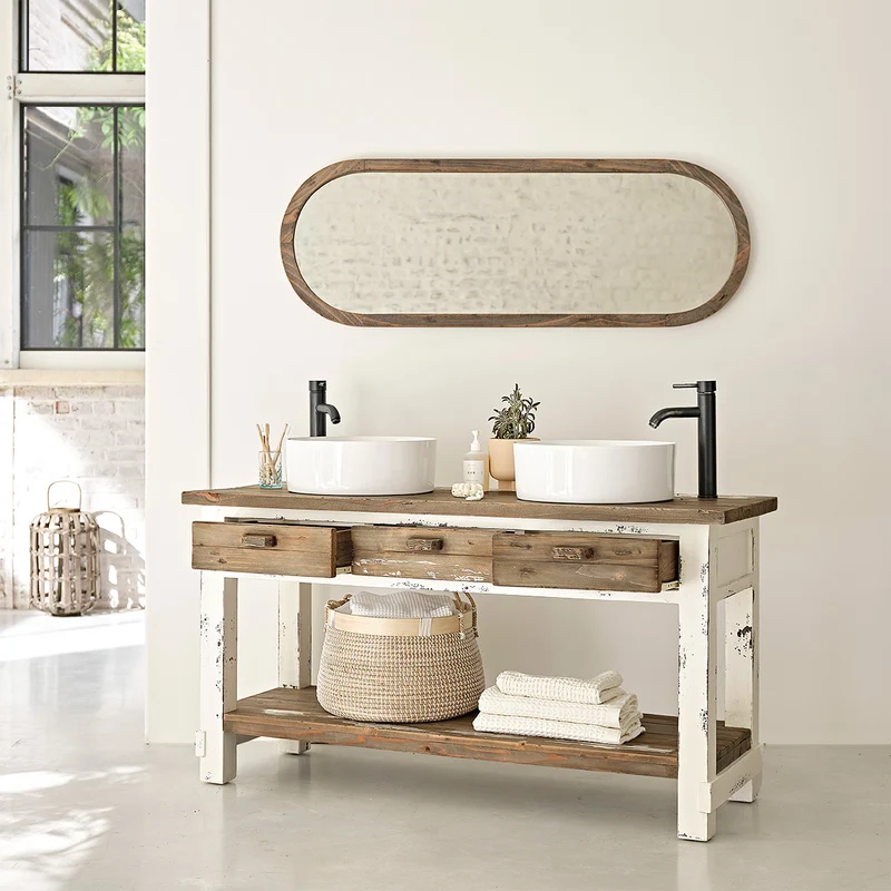 Miroir en bois recyclé massif oval 140x50 cm
