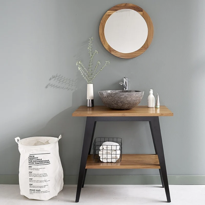 Miroir en teck massif rond Ø 50 cm