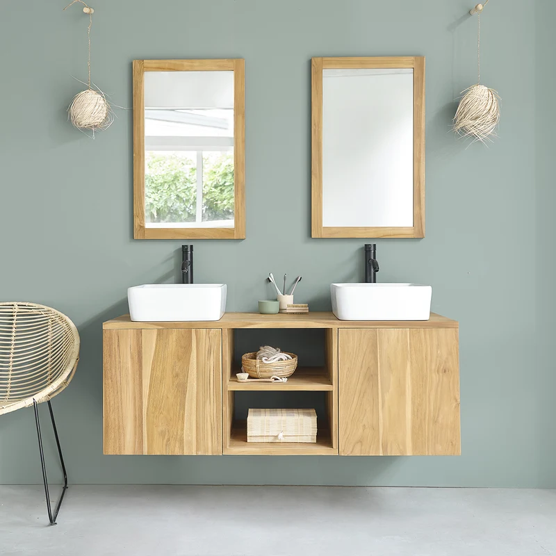 Miroir en teck massif rectangulaire 80x50 cm