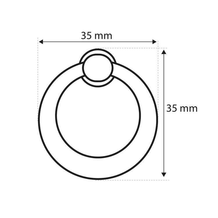 Bouton de meuble anneau, zamak noir satiné, Diam.35 mm