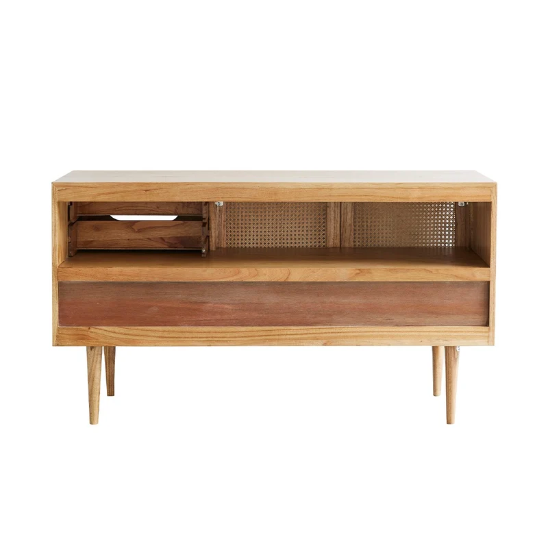 Meuble sous vasque en mindi massif et cannage 135 cm