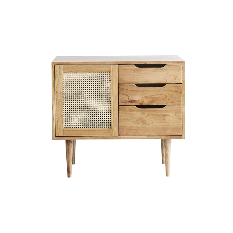 Meuble sous vasque en mindi massif et cannage 85 cm